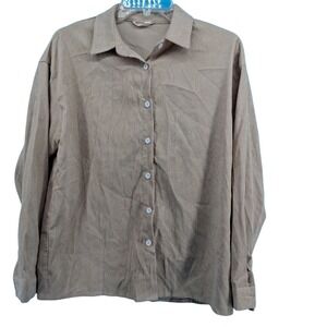 Romwe Button Down Shirt Shacket Women Medium US 6 Tan Long Sleeve